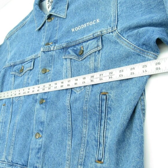 Vintage 1994 Woodstock Denim Jacket Star Gear Jean Size Large Blue Concert Patch - Picture 9 of 9